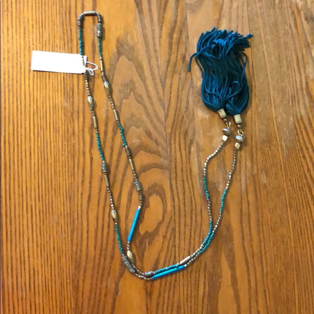 Bevello green and gold tassel wrap necklace
